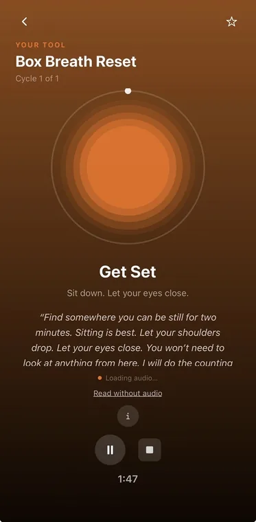 Box Breath Reset app screen