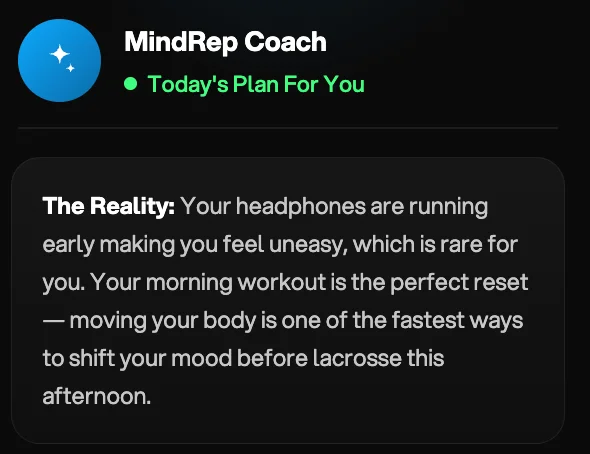 MindRep mental performance coach app screen