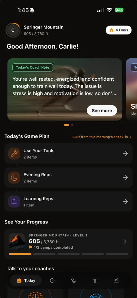 MindRep daily Game Plan app screen