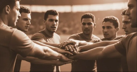 Team stacking hands together in a huddle